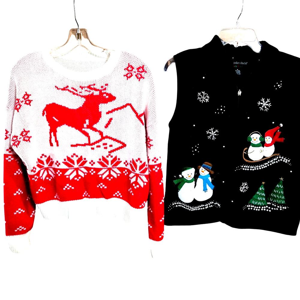Wholesale Bulk Lot 2 Women's Medium 8 10 Long Sleeve Winter Christmas Sweaters